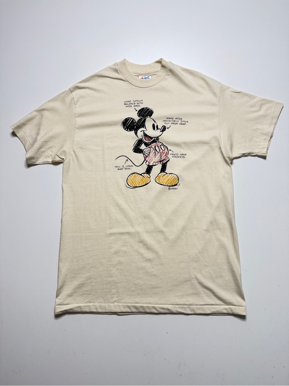 Vintage Hanes Mickey Mouse Description T-Shirt Mens XL Cream 90s Disney